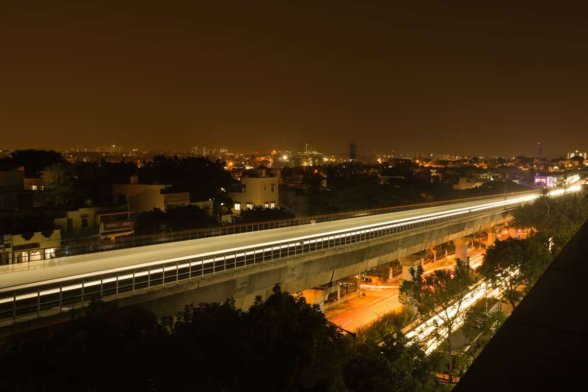 Bengaluru metro crossing the city
