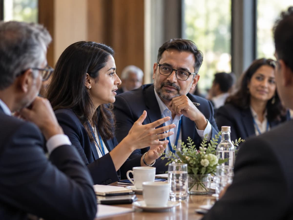 Representative scene of professionals exchanging perspectives