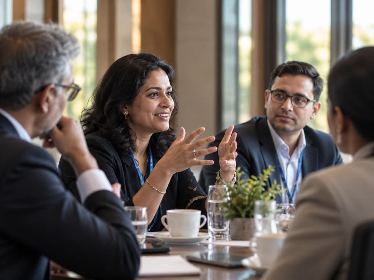 Representative scene of professionals exchanging perspectives