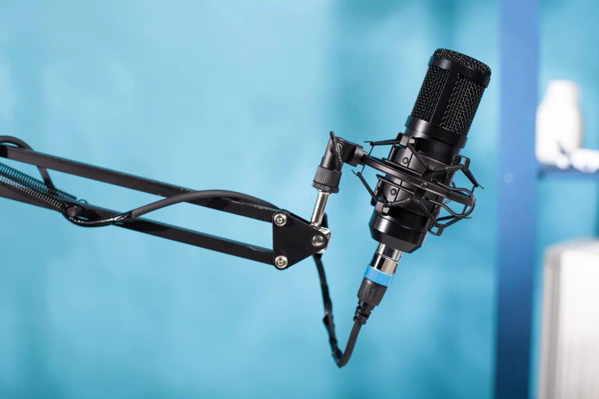 A professional microphone in a recording studio